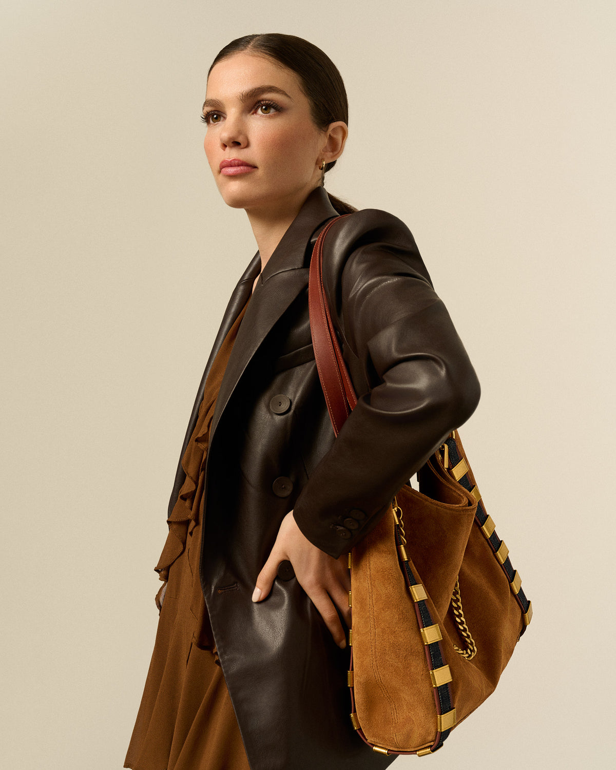 RAPT Links Tote Cognac Suede Shoulder Bag